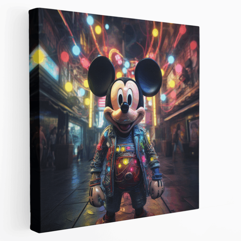 Mickey Mouse Neon Işıkları Kanvas Tablo