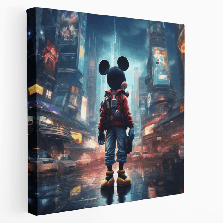 Gelecekten Gelen Mickey Mouse Şehri Kanvas Tablo