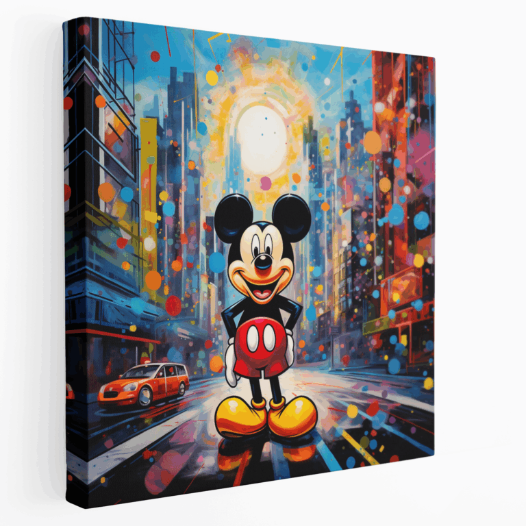 Renkli Şehir Manzaralı Mickey Mouse Kanvas Tablo