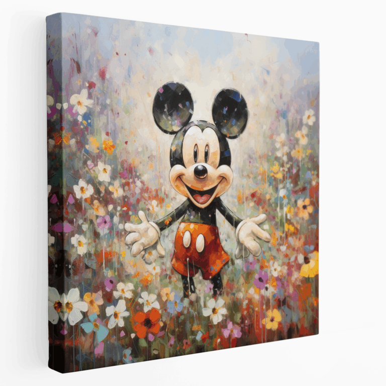 Çiçekler Açan Mickey Mouse İzlenimci Kanvas Tablo
