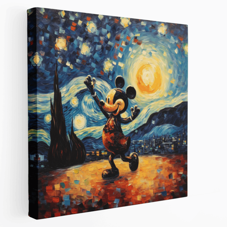Mickey Mouse'lu Yıldızlı Gece Kanvas Tablo