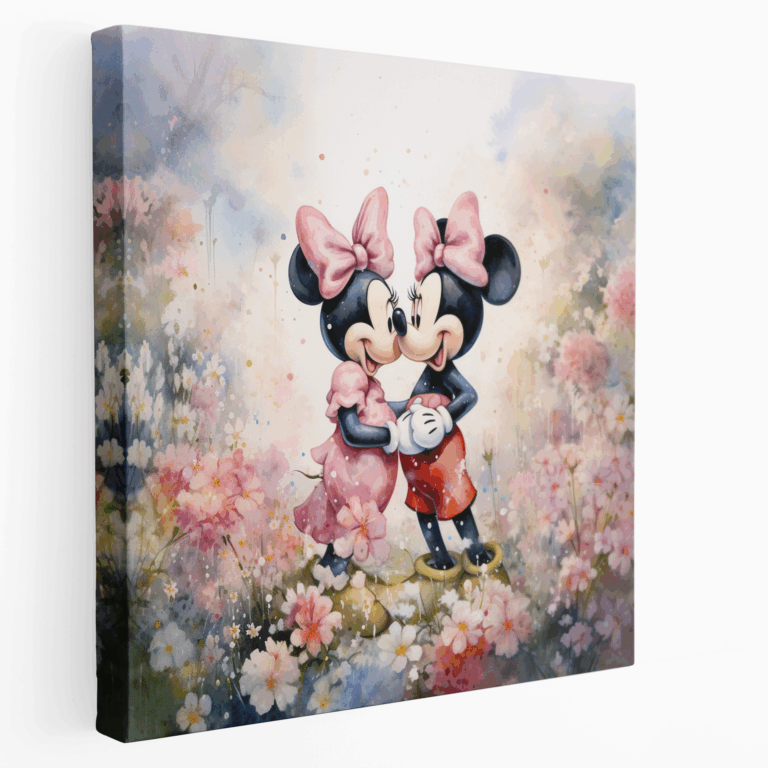 Romantik Suluboya Mickey ve Minnie Kanvas Tablo