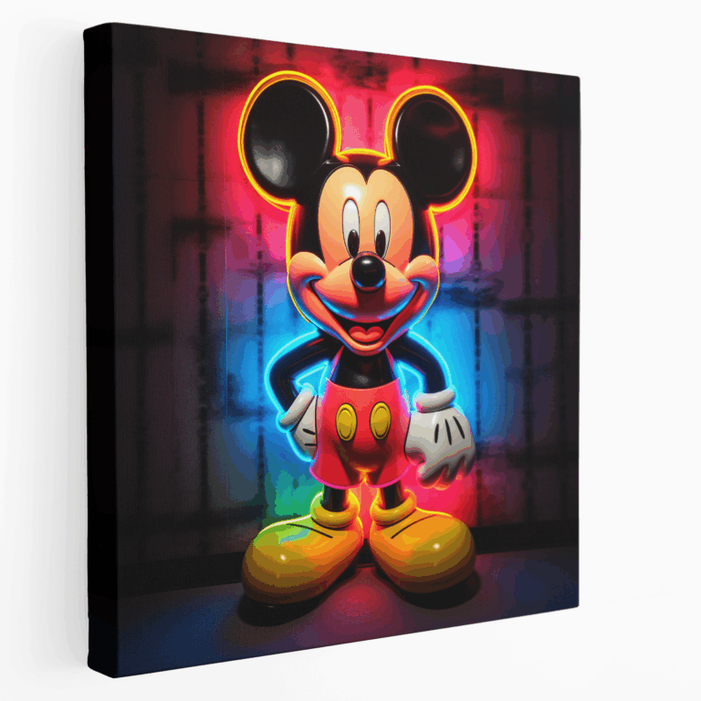 Neon Mickey Mouse Siluet Kanvas Tablo Baskı