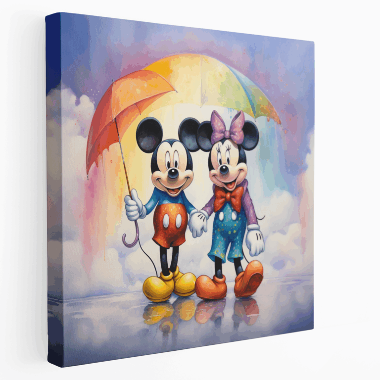 Suluboya Mickey ve Minnie El Ele Tutuşan Kanvas Tablo