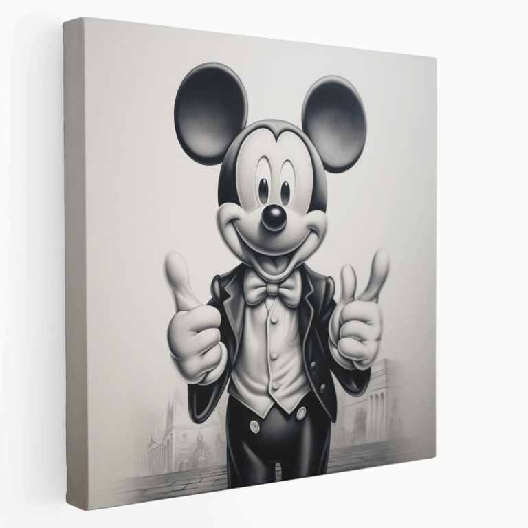 Gerçekçi Kömür Mickey Mouse Portresi Kanvas Tablo