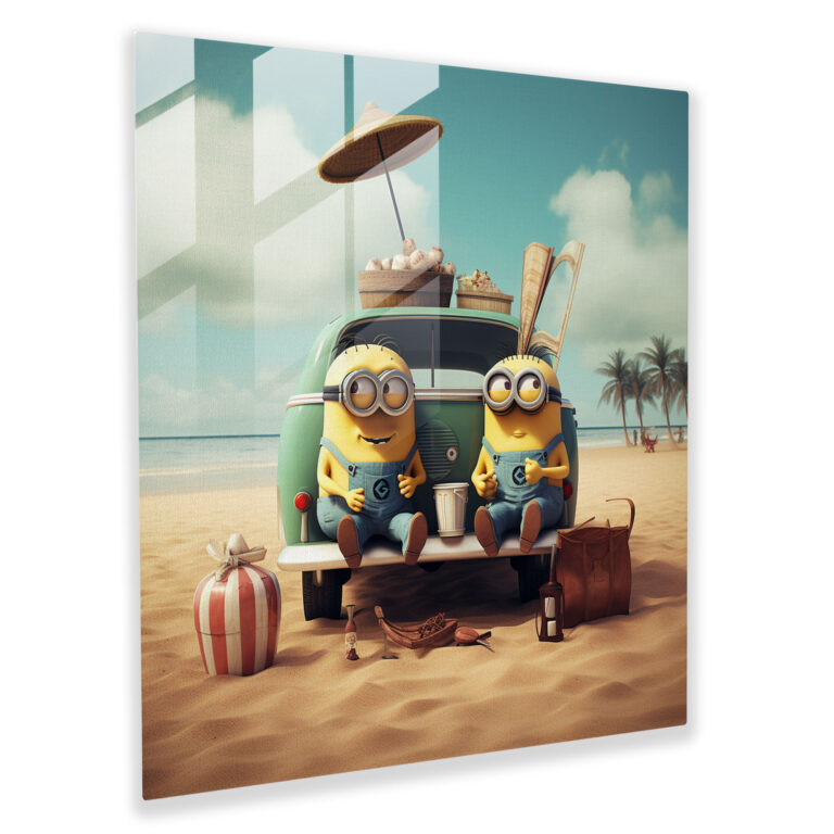 Retro Cam Tablo - Minions Plajda - Minions Vintage Esintiler Plaj