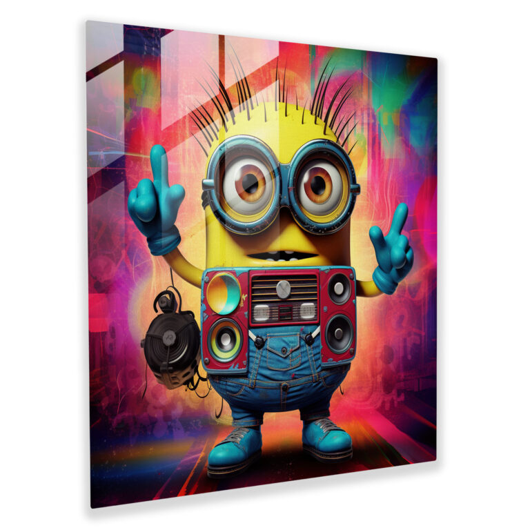 Retro Minyon Cam Tablo - Minyonlar Cam Sanatı Retro Poster