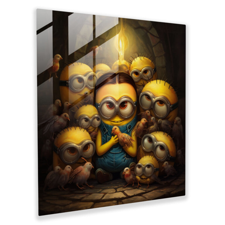 Minions Kavanoz Tablo - Sevimli Minions Sarılma Cam Tablo