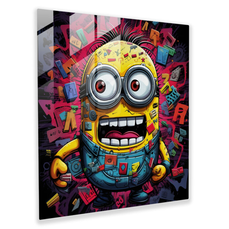 Pop Art Minion Cam Tablo - Minions Ev Dekorasyonu Cam Duvar Sanatı Modern Sanat