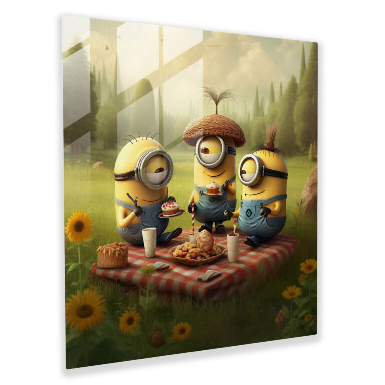Minions Cam Tablo Sanatı - Güneşli Çayır Ev Dekorasyonu Cam Tablo Sanatı