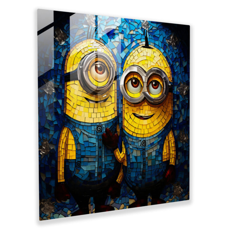 Minions Cam Tablo - Minions Mozaik Desenler Duvar Dekorasyonu