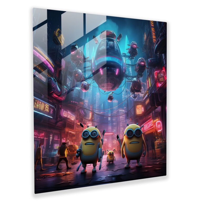 Minions Cam Tablo - Neon Gelecekçilik - Canlı Renkler Neon Gelecekçilik