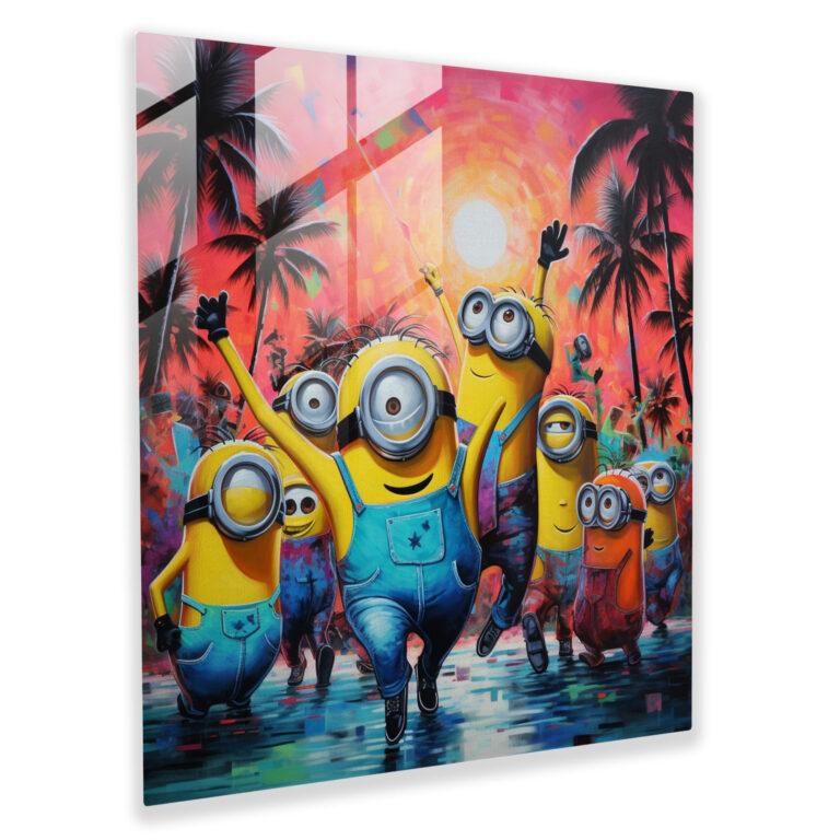 Minions Dans Cam Tablo - Ev Dekorasyonu Cam Sanatı