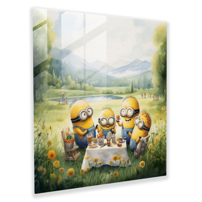 Minions Temalı Canlı Su Renkli Cam Tablo - Ev Dekorasyonu Minions Su Renkli Resim