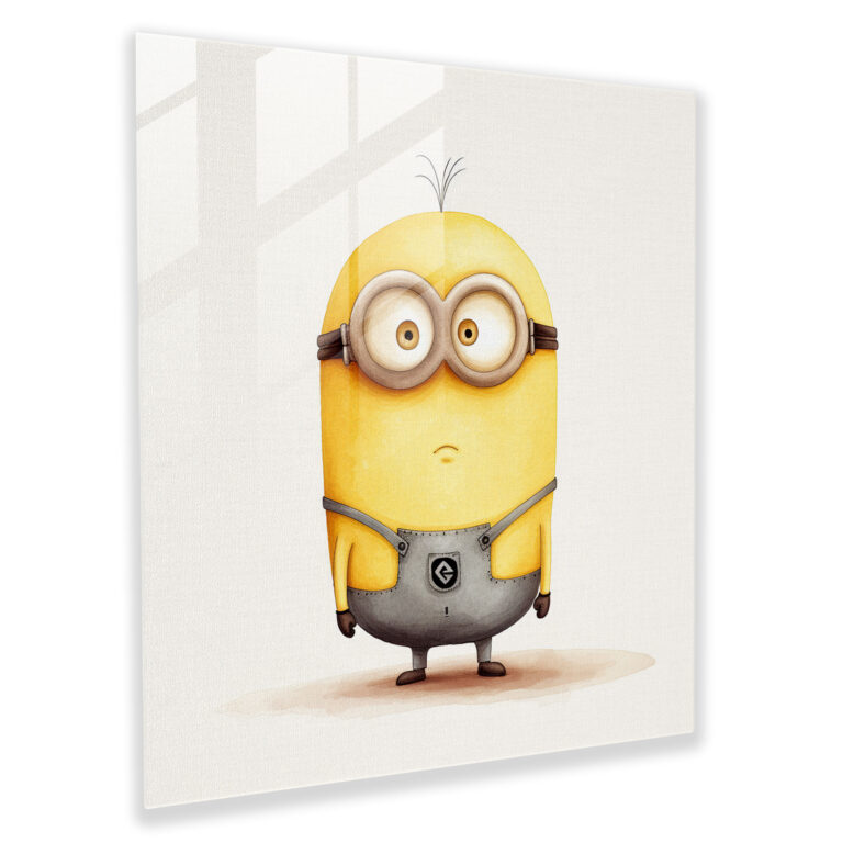 Minions Minimalist Cam Tablosu - Beyaz Arka Planlı Minions Duvar Sanatı