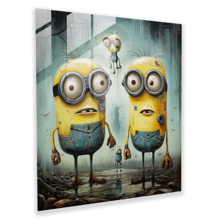 Minionlar Soyut Sanat Cam Tablosu - Minionlar Surrealist Rüya Gibi Cam Sanatı