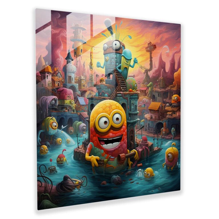 Minions'ın Gerçeküstü Manzara Cam Tablosu - Minions Ev Dekorasyonu Cam Duvar Sanatı Modern Sanat