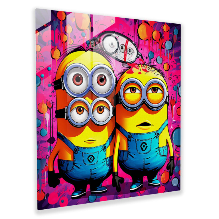 Pop Art Minions Cam Tablo - Minions İllüstrasyon Modern Sanat