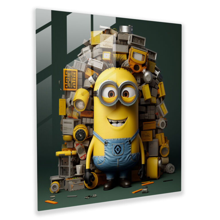 Minions Tipografi Cam Tablo - Minions Cam Sanatı Duvar Dekorasyonu