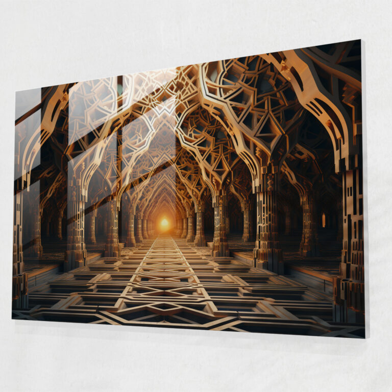Muhteşem Cam Tablo İle Geometrik Cami Deseni - Cami Cam Duvar Sanatı Modern Sanat Duvar Dekorasyonu