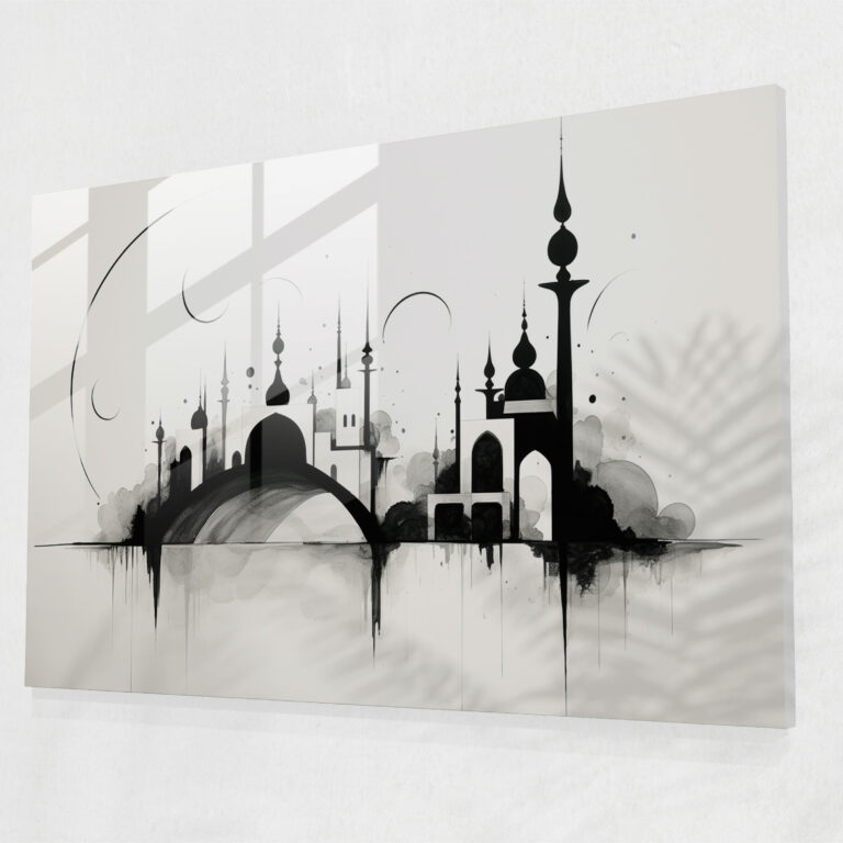 Cam Tablo ile Minimalist Cami Baskısı - Duvar Dekorasyonu Cami Cam Sanatı