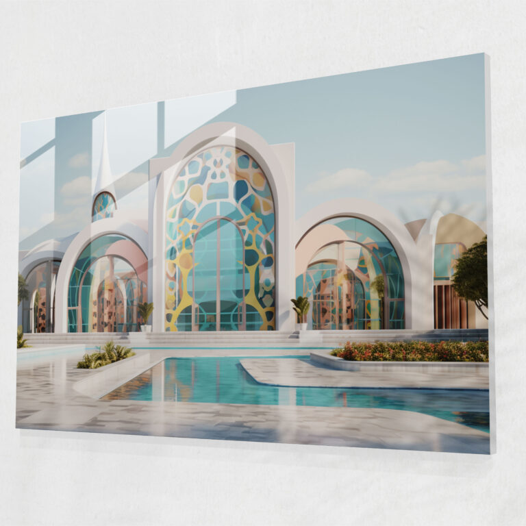 Geometrik Cam Baskılı Cami - Cami Cam Duvar Sanatı Modern Cam Baskı