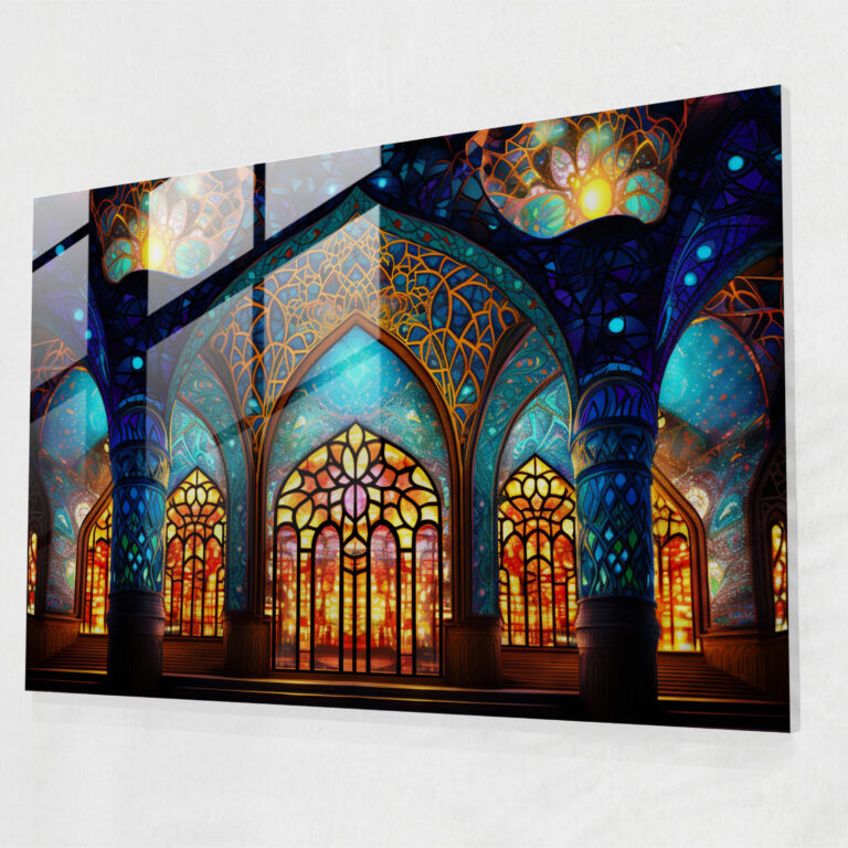 Mozaik Cam Tablo - Canlı Kaleydoskop - Cami Mozaik Desen Modern Sanat Canlı Renkler
