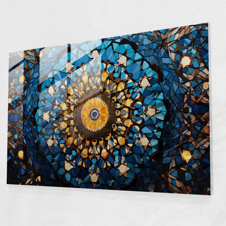 Geometrik Cami Cam Tablo Sanatı - Cami Geometrik Mozaik Sanat Eseri Desenlerin Birleşimi Detaylı Cami Tasarımı