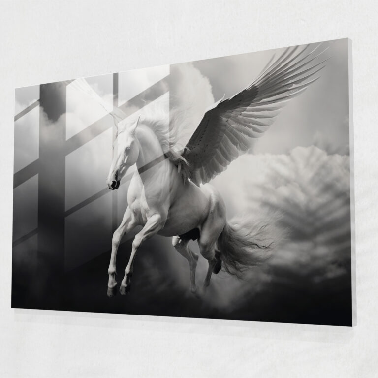 Efsanevi Cam Tablo - Pegasus'un Zarif Uçuşu - Efsaneler Cam Tablo Modern Sanat Cam Duvar Sanatı