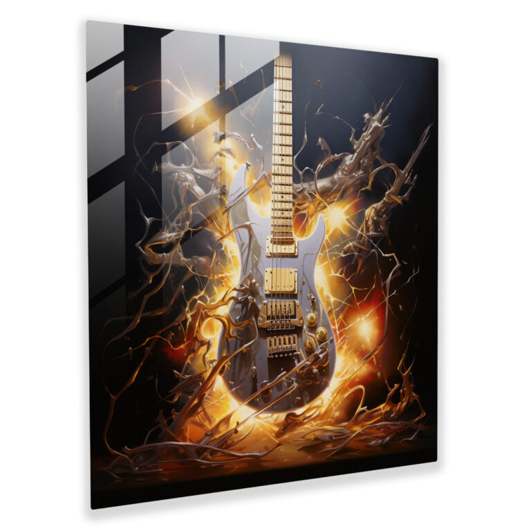 Metallica Şimşek Çizgileri Cam Tablo - Enstrümanlar Modern Sanat Elektrik