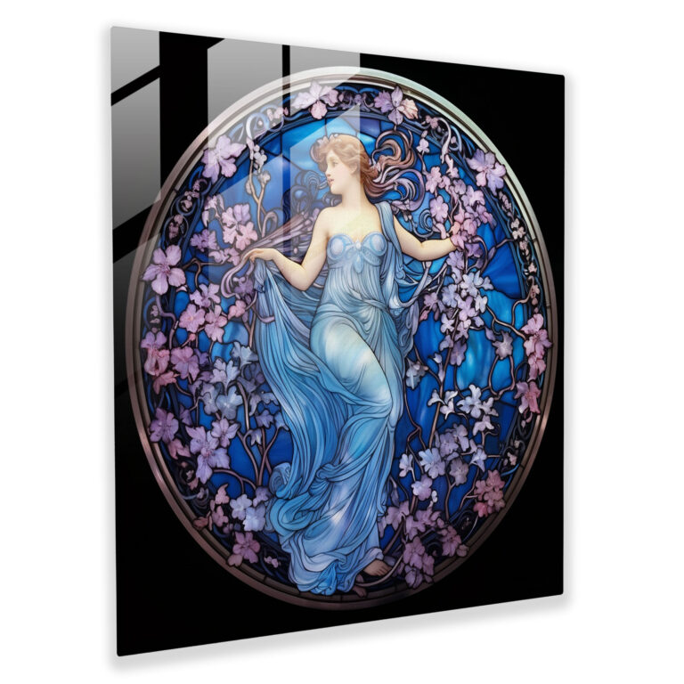 Büyüleyici Art Nouveau Cam Tablosu - Göksel Peri ve Çiçekler Açan Bahçe