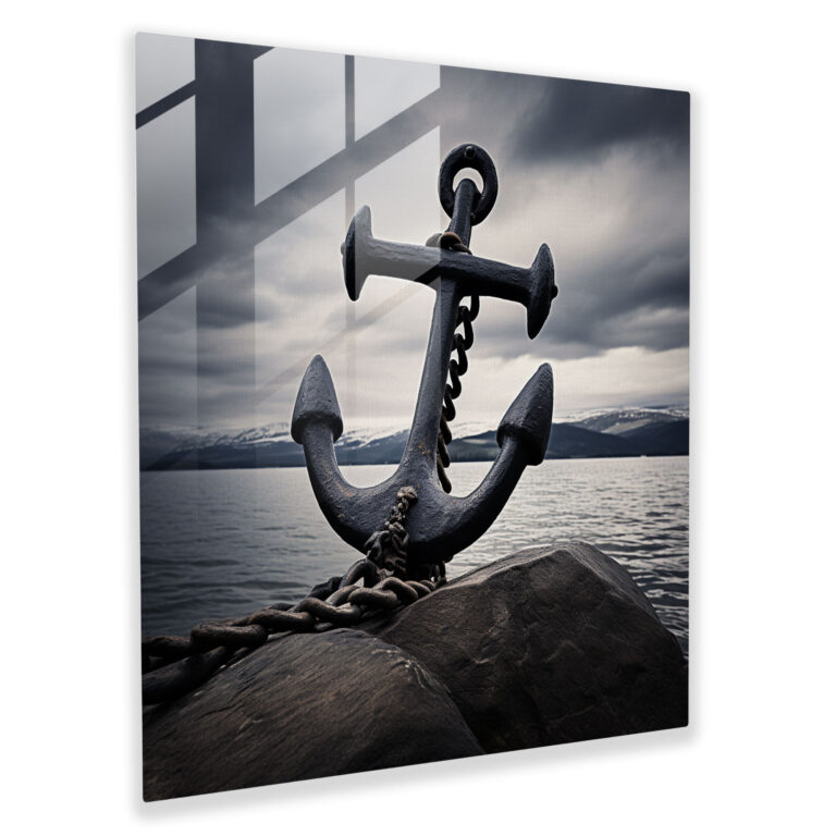 Majestic Anchor Cam Tablo - Lacivert Cam Sanatı Duvar Dekorasyonu