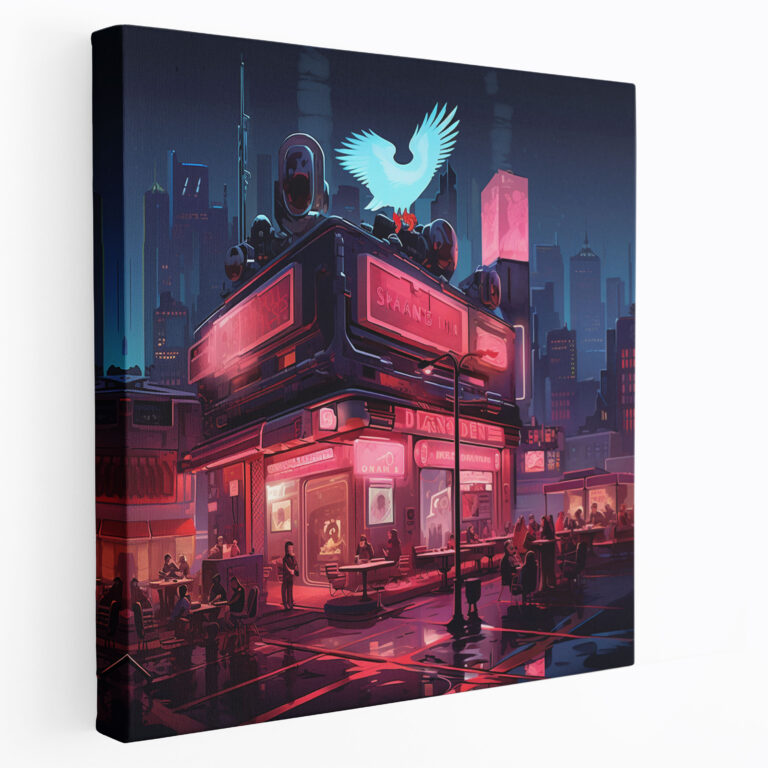 Nighthawks Gelecekçi Kanvas Tablo - Macera Neon Işıklı Kent Manzarası