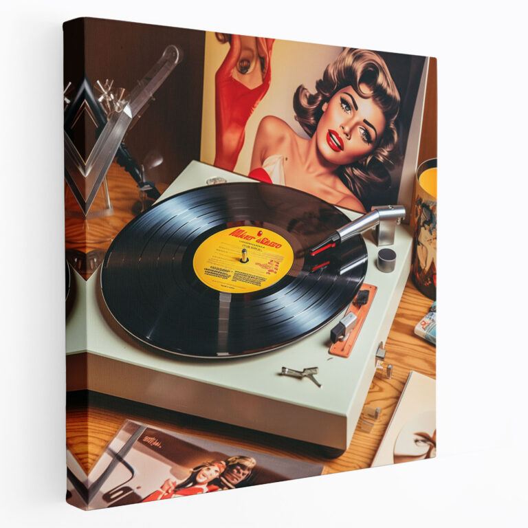 Nostalji Duvar Dekorasyonu - Retro Plak Çalar Kanvas Tablo - Nostalji Vinil Plaklar Duvar Sanatı Albüm Kapakları