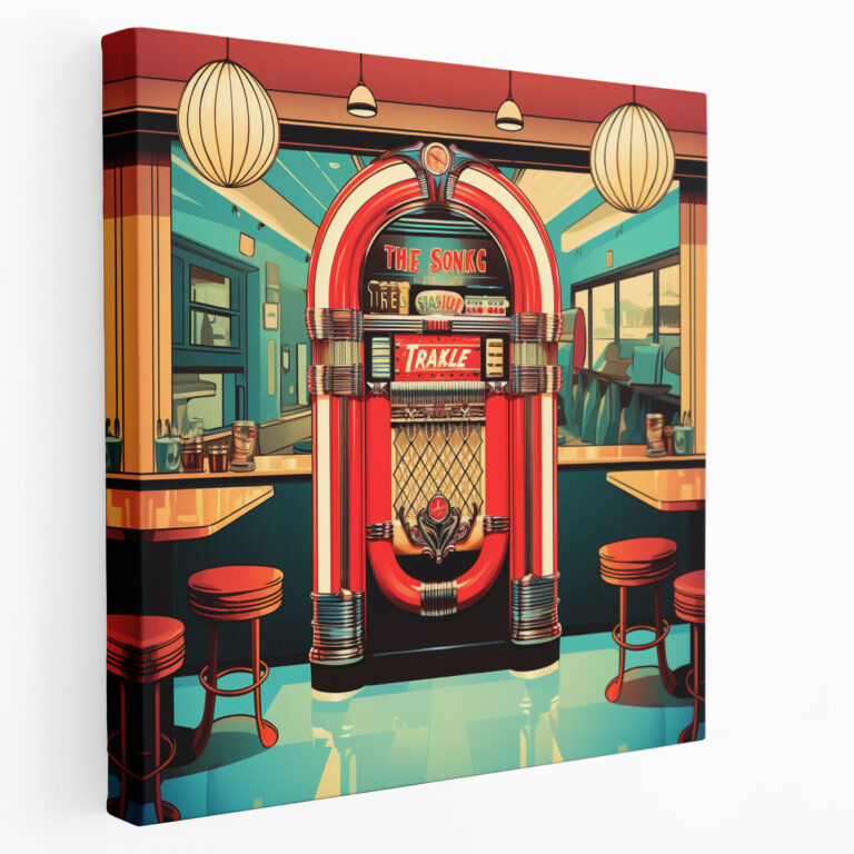 Nostaljik Diner Jukebox Kanvas Tablo - Retro Poster Tasarımı Canlı Müzik atmosferi