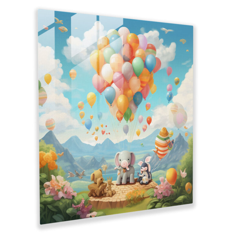 Sevimli Balon Bebek Odası Cam Tablo - Bebek Odası Neşeli Atmosfer Modern Sanat
