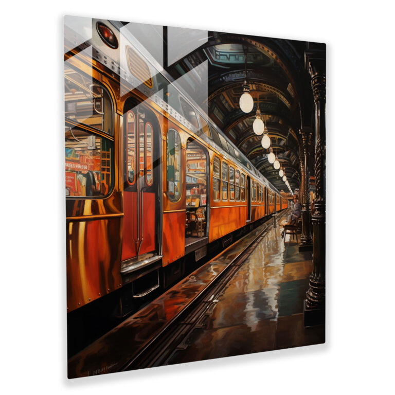 Retro New York Şehir Metro'sundan Nostaljik Hava Taşıyan Büyüleyici Cam Tablo