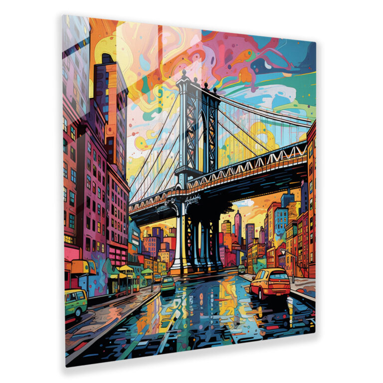 Canlı Brooklyn Köprüsü Cam Tablosu - Canlı Pop Sanat Cam Duvar Sanatı Ev Dekorasyonu Duvar Dekorasyonu Cam Sanatı