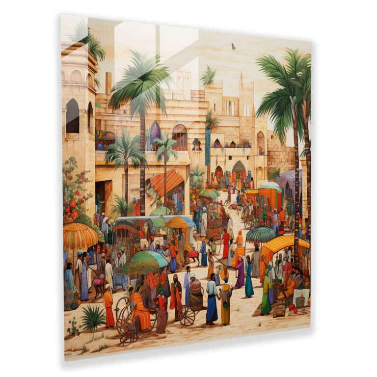 Canlı Mısır Çarşısı Temalı Cam Tablo: Papyrus Canlı Modern Sanat Mısır Çarşısı
