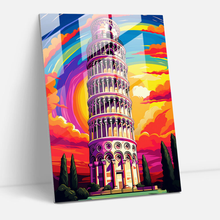 Pisa Eğik Kulesi Ev Dekorasyonu - Pop Art İllüstrasyonlu Pisa Eğik Kulesi Modern Sanat Anahtarıyla Ev Dekorasyonu
