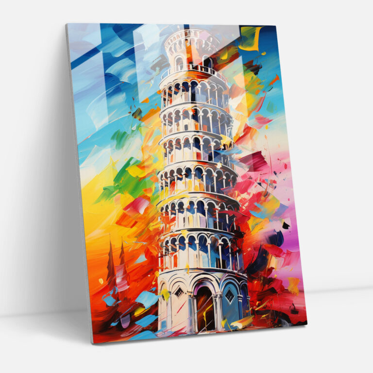 Pisa'daki Eğri Kule Cam Tablo - Modern Sanat Soyut Akrilik Boyama