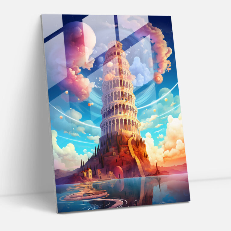 Pisa Eğik Kulesi Dijital Cam Tablo - Pisa Eğik Kulesi Dijital İllüstrasyon Modern Sanat Ev Dekorasyonu