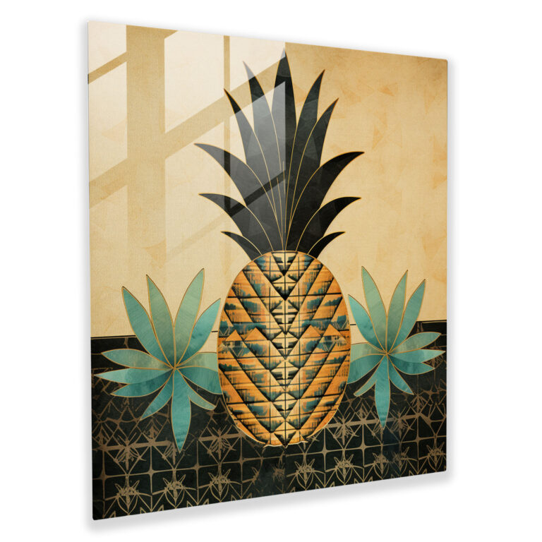 Art Deco Ananas Cam Tablo - Ananas Cam Sanatı Retro Desenli Zarafet