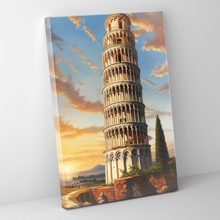 Pisa'nın Eğri Kulesi Gerçekçi Kanvas Tablo - Pisa'nın Eğri Kulesi Kanvas Duvar Sanatı Zarafet
