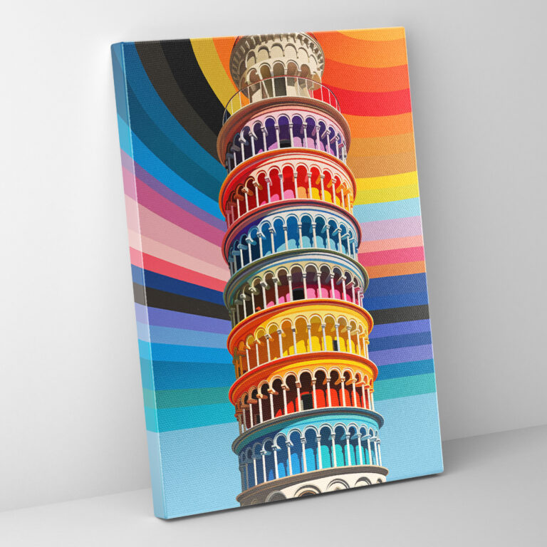 Pisa'nın Eğri Kulesi Duvar Sanatı - Canlı Şekillerle Bez Tablo Duvar Dekorasyonu
