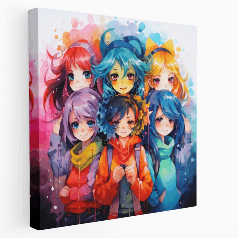 Renkli Anime Karakterleri Suluboya Kanvas Tablo