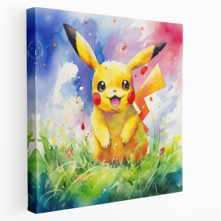 Pokemon Kanvas Tablo: Pikachu'nun Yeşil Çimenlerde Oynaması - Pokemon Duvar Dekorasyonu Yeşil Çimen Alanı Kanvas Duvar Sanatı