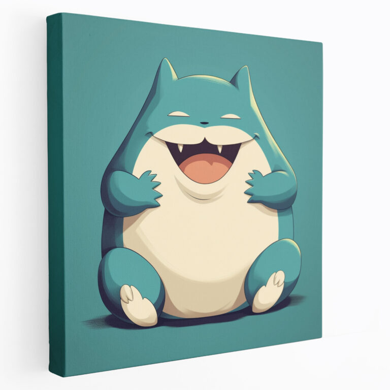 Pokemon Duvar Dekorasyonu: Karikatür Snorlax Komik Bir Pozda - Kanvas Tablo Duvar Sanatı Karikatür Tarzı İllüstrasyon