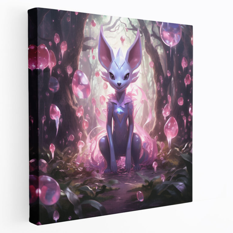 Pokemon Kanvas Tablosu: Gizemli Ormanda Mewtwo - Pokemon Kanvas Gerçeküstü Dijital Boyama Gizemli Orman