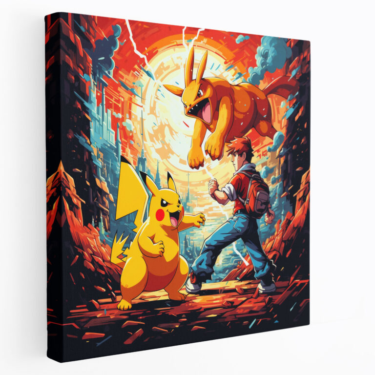 Pokemon Duvar Sanatı: Pikachu ve Charizard Retro Piksel Sanatında - Kanvas Tablo